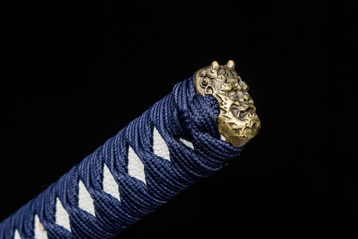 The Indigo Frost Katana with the blue and white mounting