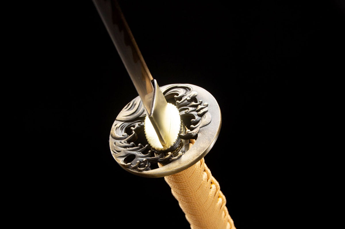 The Golden Pearl Katana, showing the yellow marbled saya