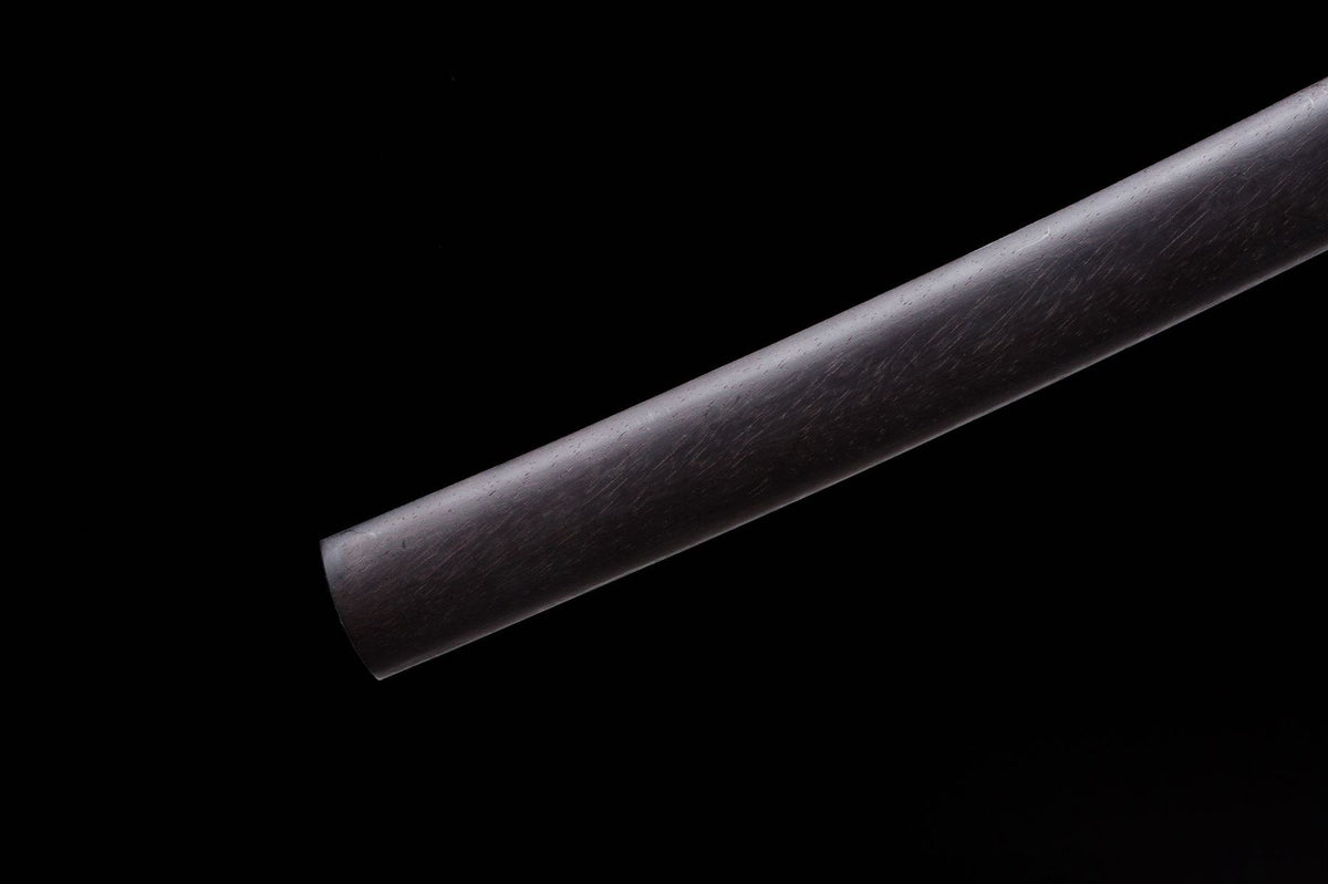 Black-dyed wood saya close-up on the Sable Katana