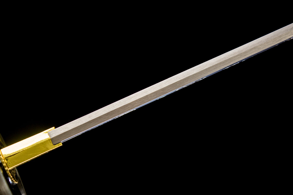 Aureate Koi Katana showing the koi artwork on the yellow saya