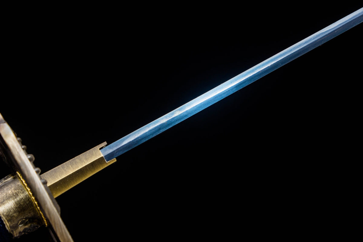 Close-up detail of the Indigo Frost Katana, including the pale diamond details in the wrap