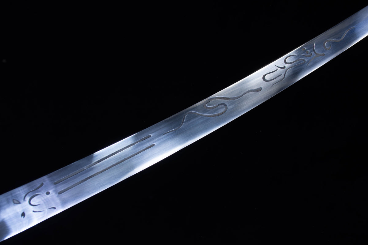 Silver Cloud Katana showing the pale saya and dark handle wrap
