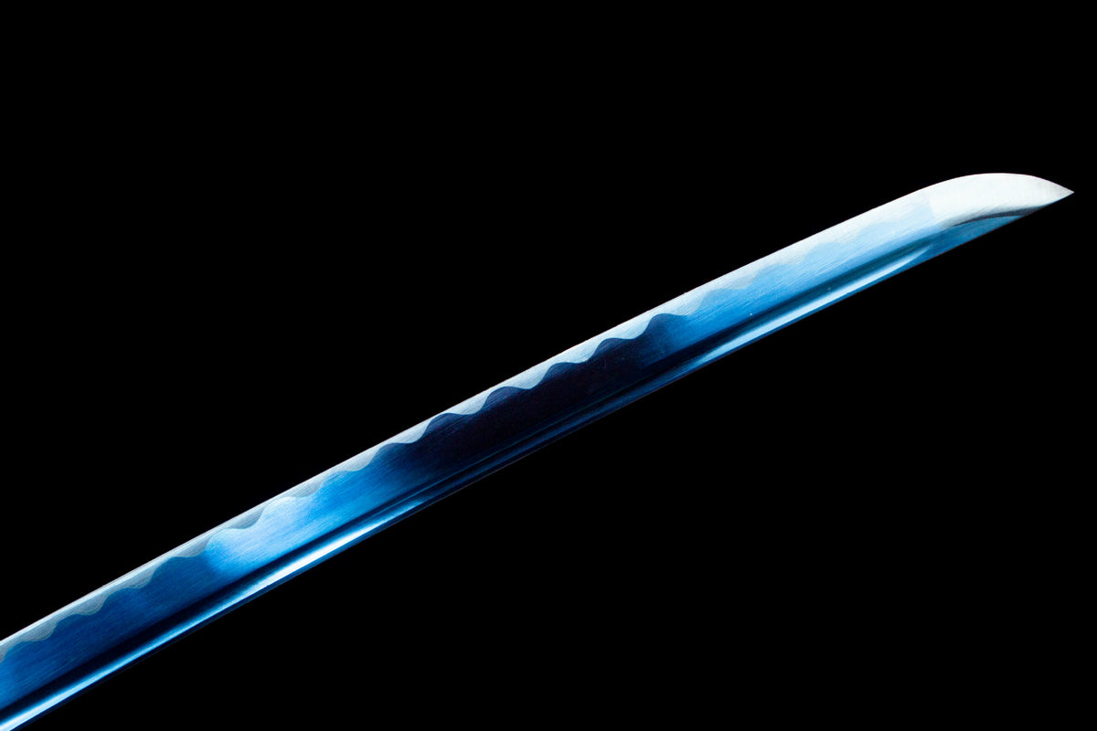 White Tide Katana showing the white handle wrap and gold-toned fittings