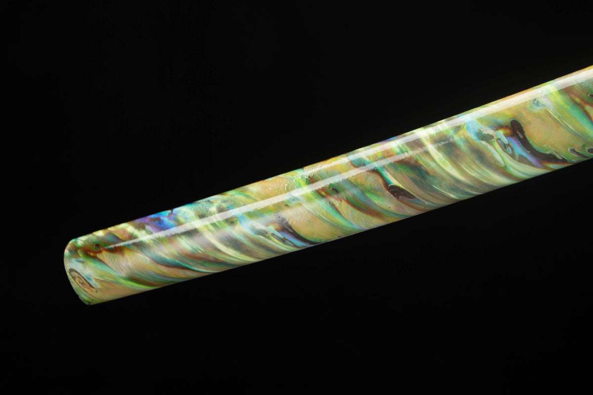 Close-up detail of the Turquoise Pearl Katana, including the sea-glass color palette and fittings