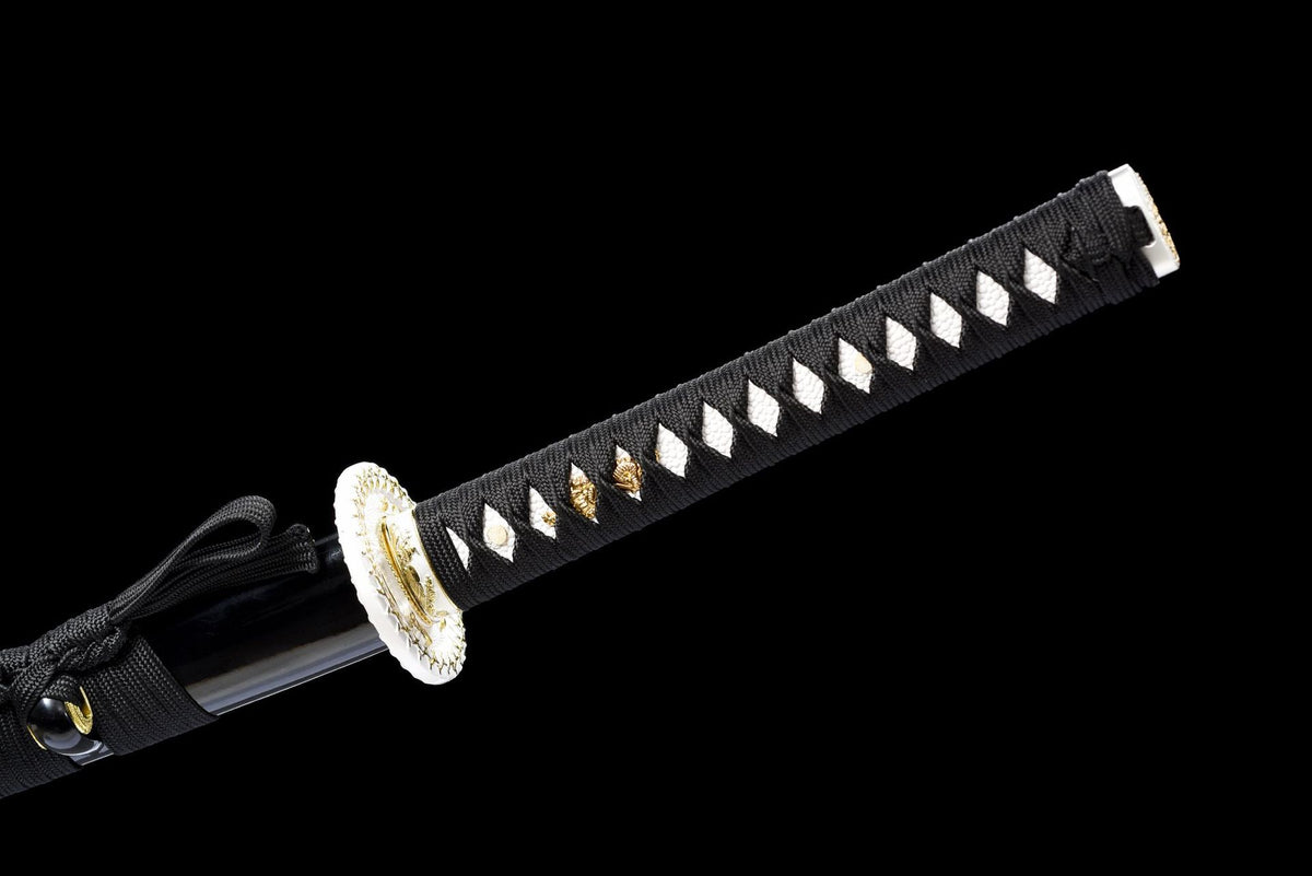 The Vermilion Crest Katana with the dark wrap and sageo knot