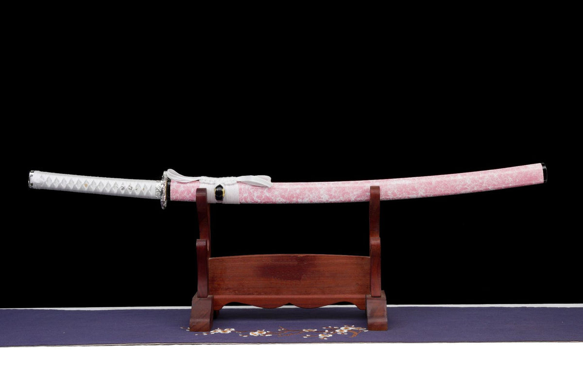 Blush Sakura Katana sheathed in its pink crackle saya