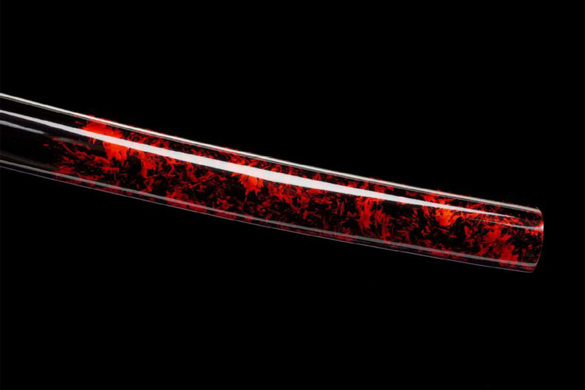 Glossy black saya with an irregular crimson pattern
