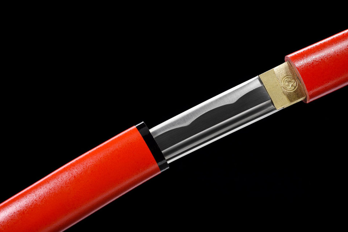 Crimson Shirasaya Wakizashi blade base and red lacquered saya