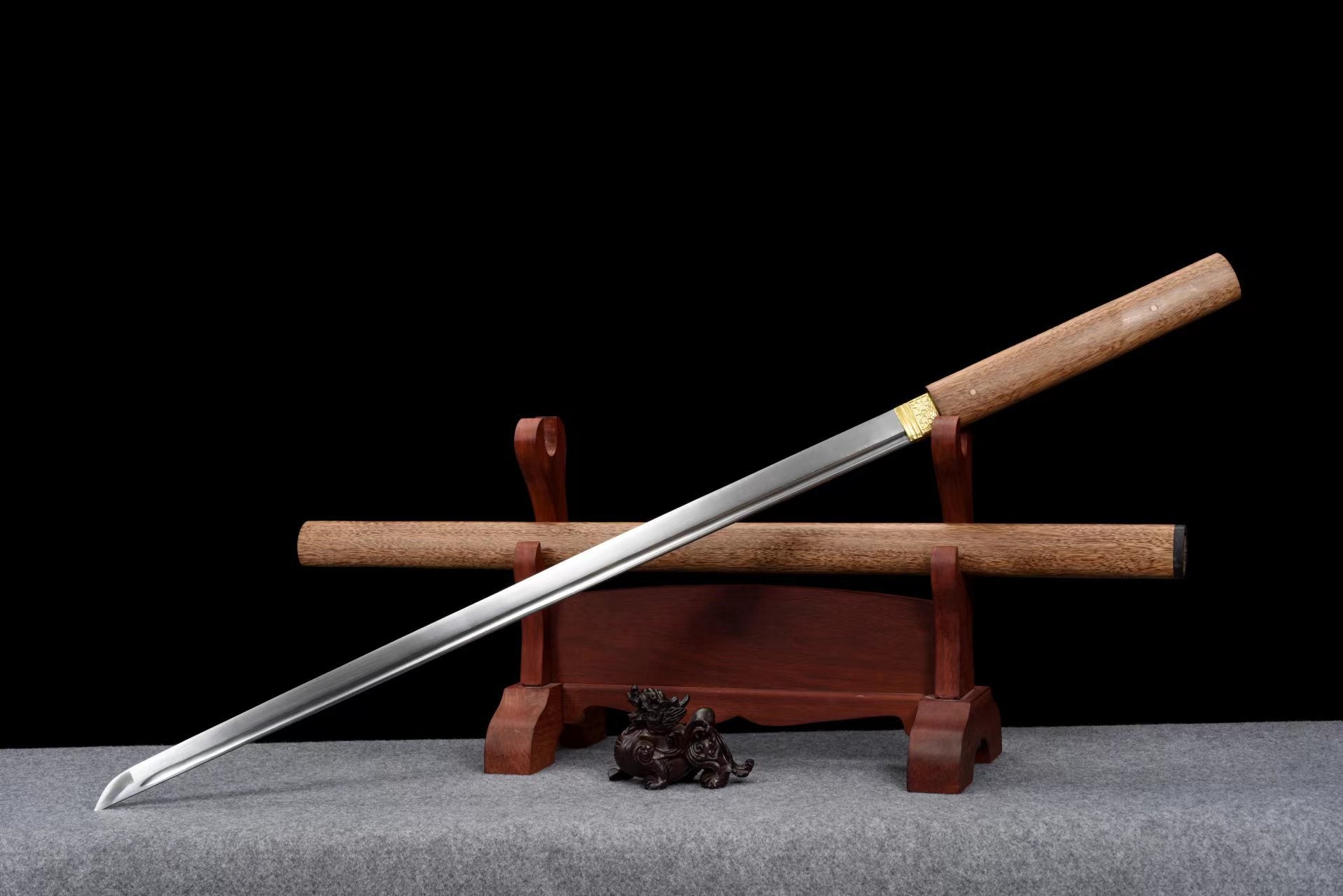 Ebony Straight Katana unsheathed with matching ebony saya