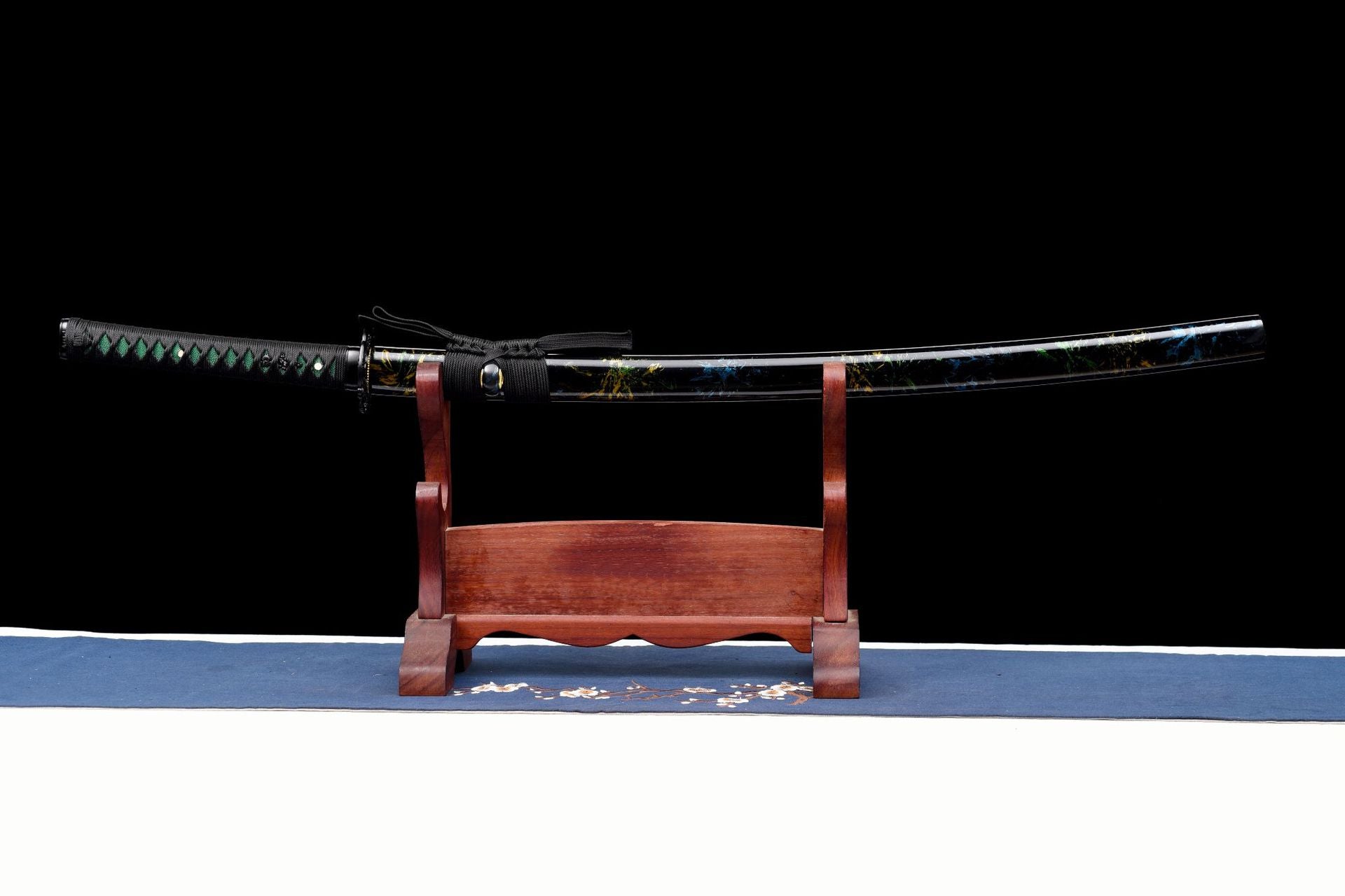 Emerald Shadow Katana sheathed in its black lacquered saya