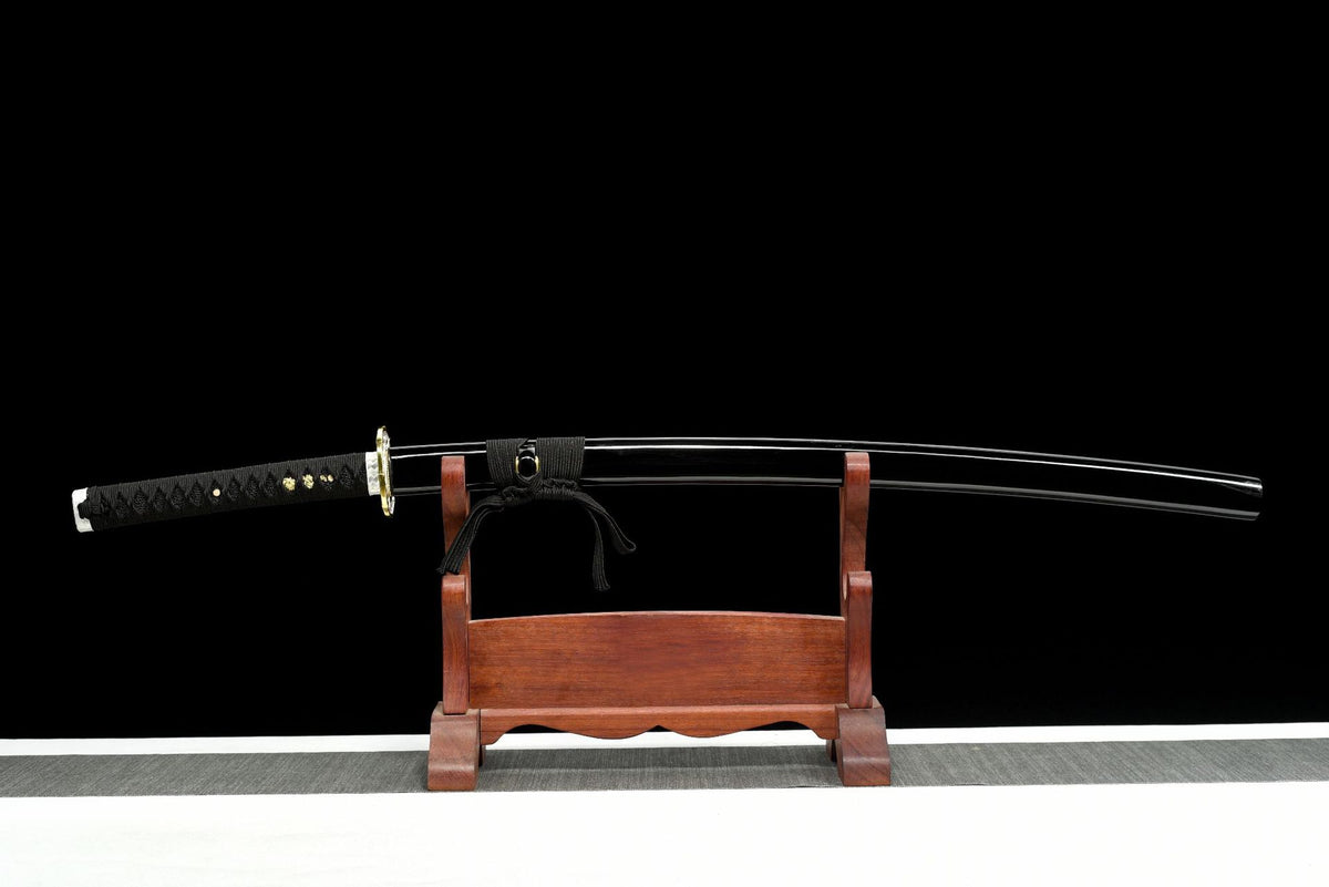 Black Bamboo Katana sheathed in its glossy black saya