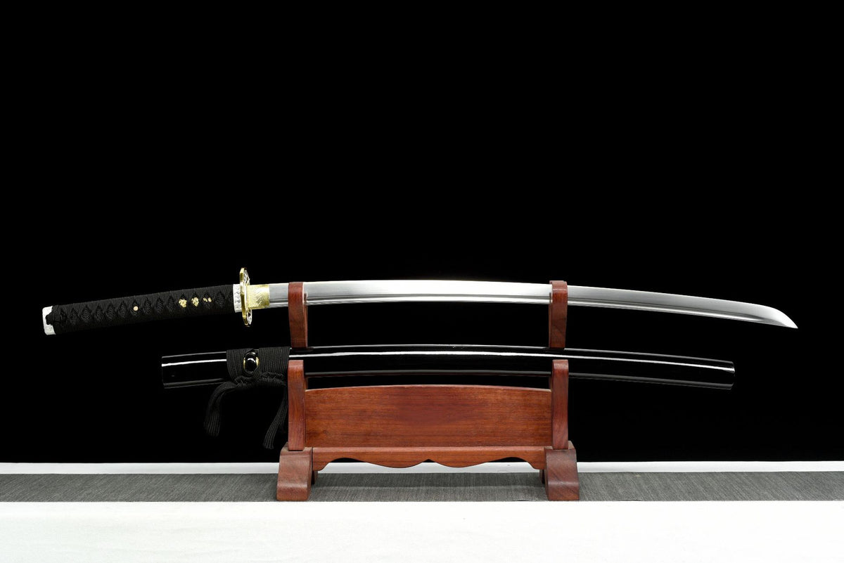 Black Bamboo Katana with polished 1045 carbon steel blade