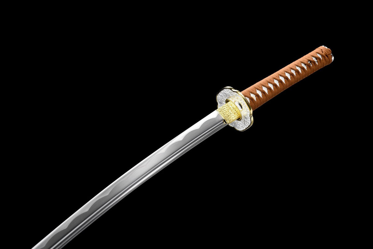 1045 carbon steel blade with brown wrapped tsuka