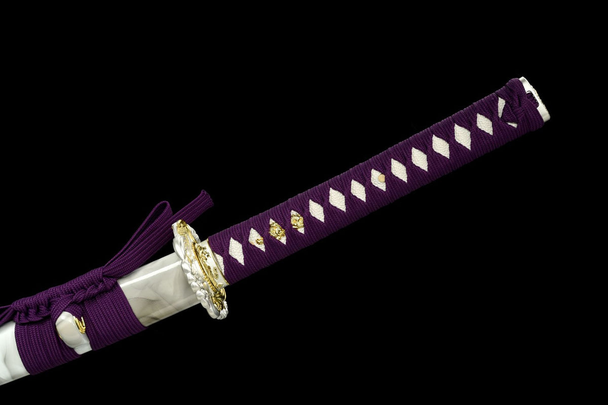 Purple tsuka-ito over white samegawa