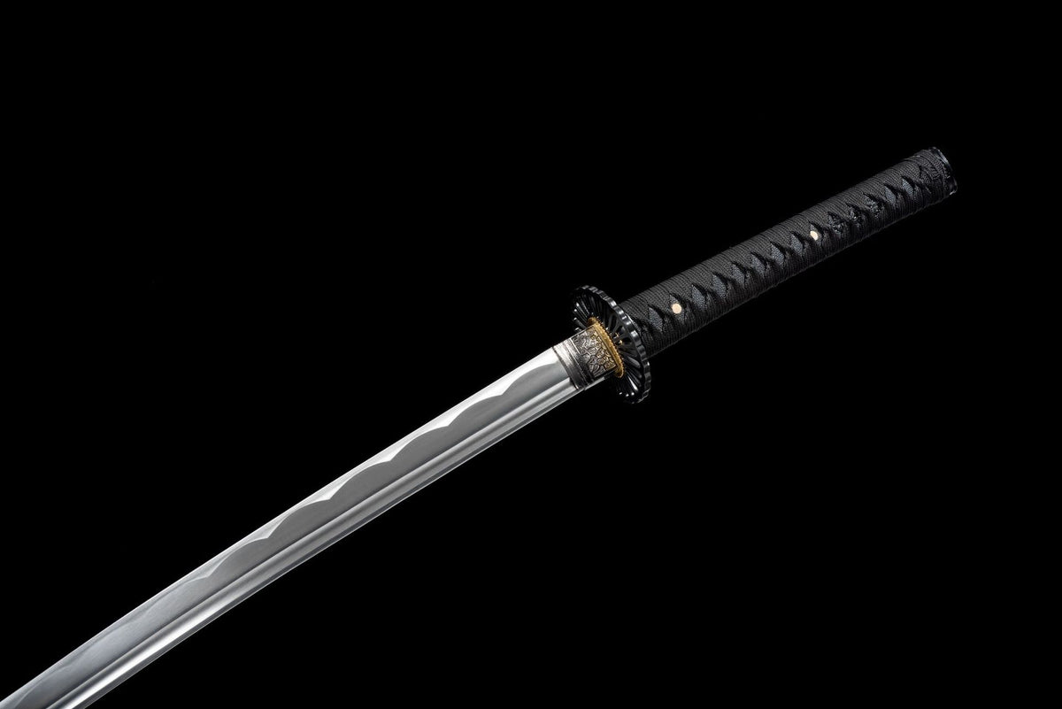 1045 carbon steel katana blade and black wrapped tsuka