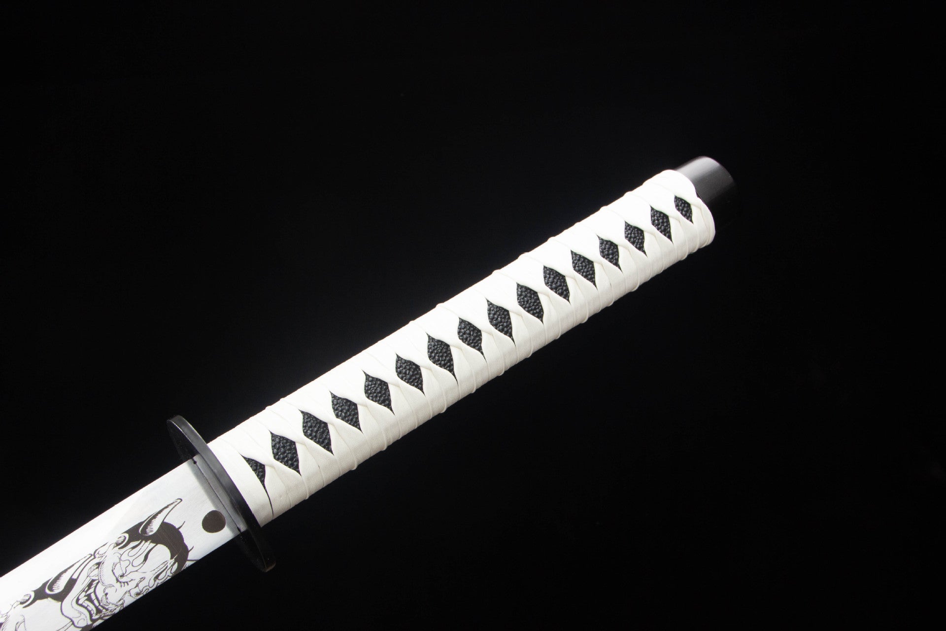 Mirror Dragon Katana handle and black tsuba close-up