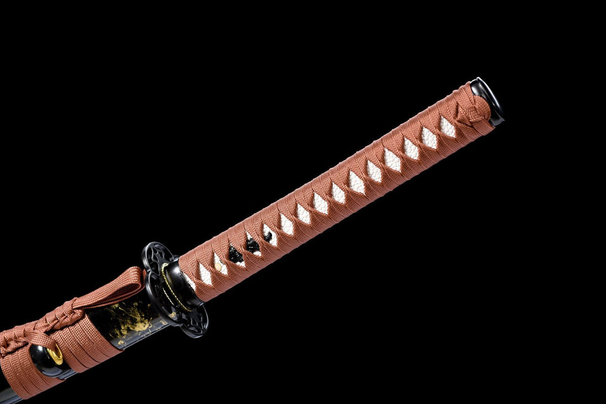 Russet-wrapped katana tsuka with synthetic white samegawa panels