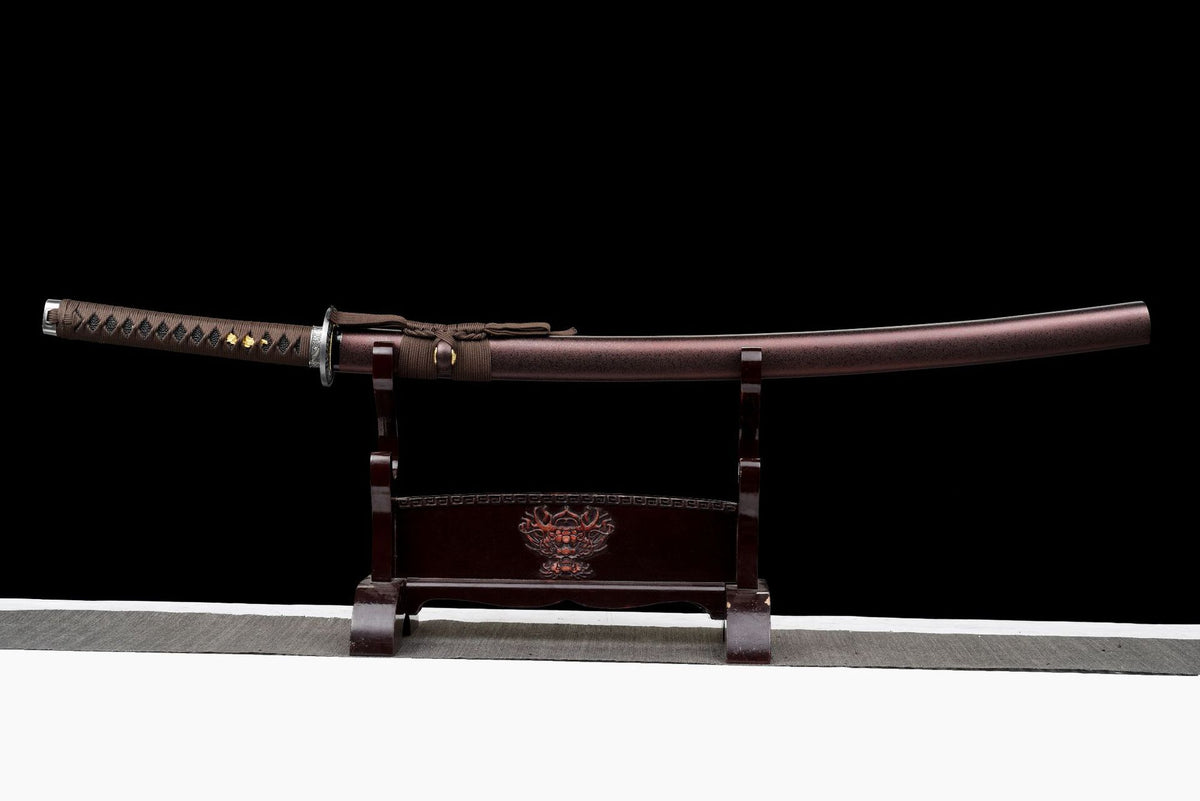 Russet Scroll Katana sheathed in its speckled wood saya