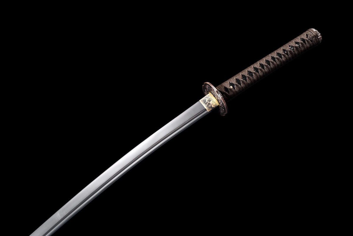 Six Masks Katana blade with continuous bo-hi and brown-wrapped tsuka