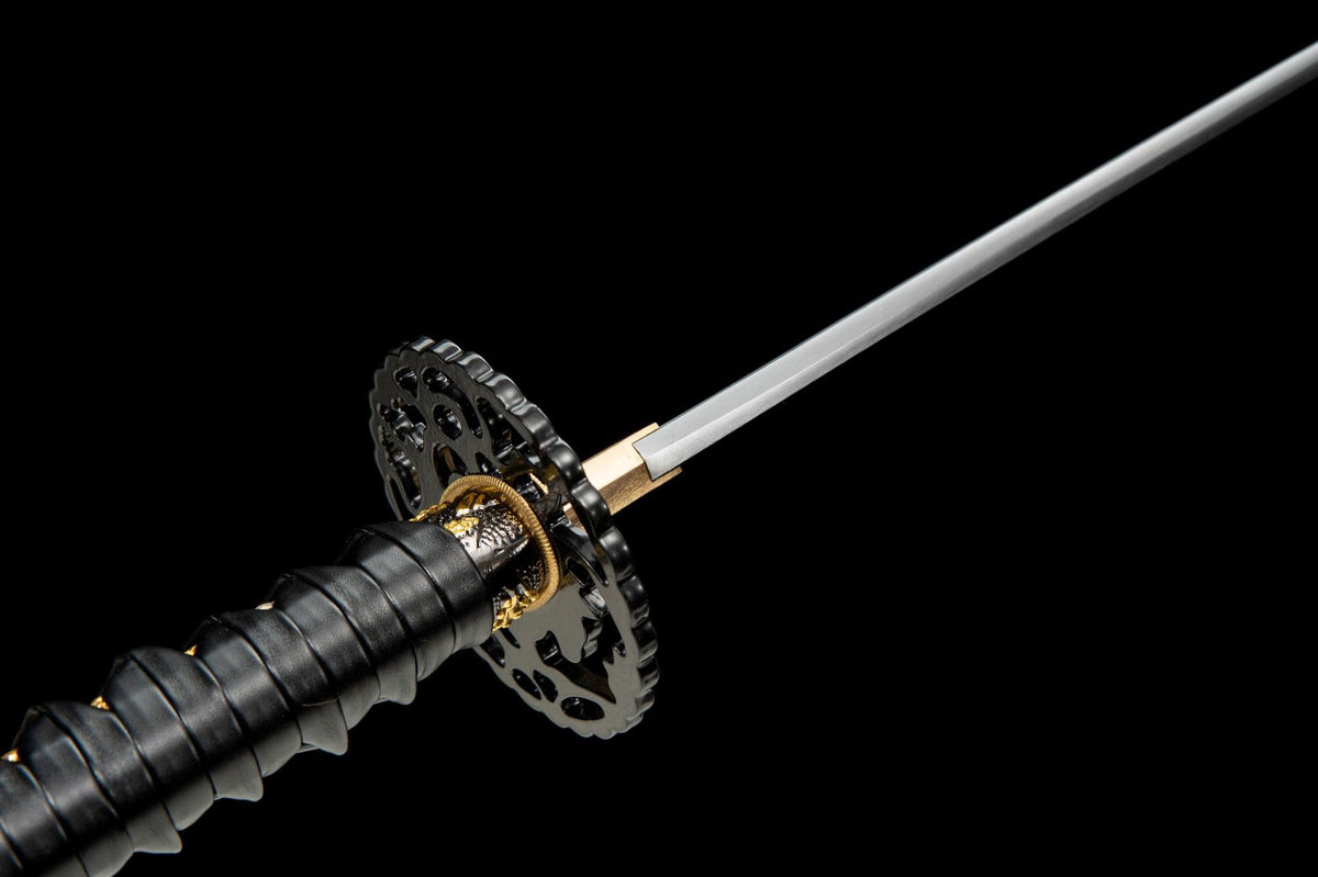 Curved high-carbon steel blade and openwork iron tsuba