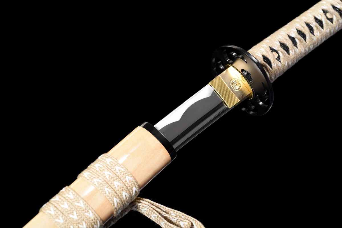 Woodheart Wakizashi blade base with gold habaki and ivory handle wrap
