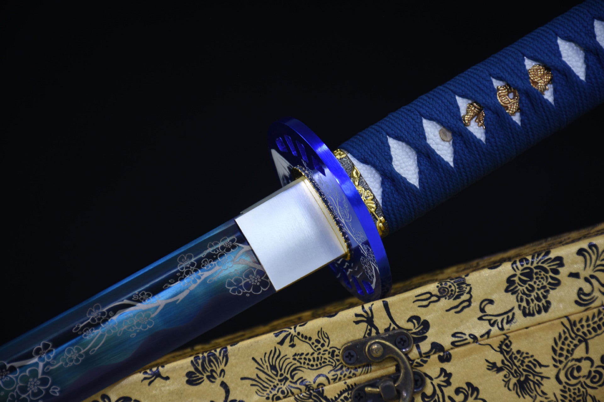 A katana with a blue blade and matching blue handle.