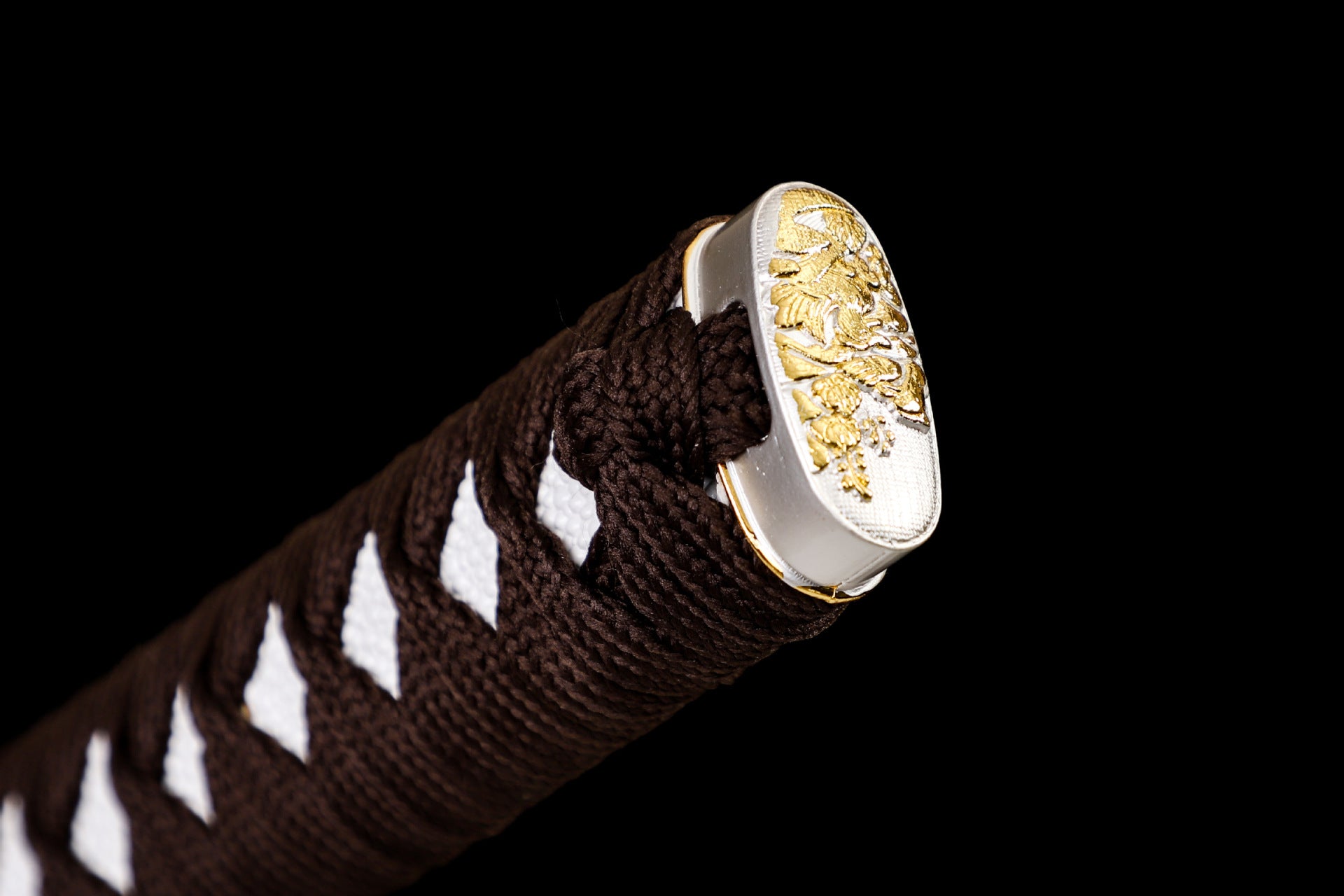 Close-up of the katana handle showing the tight and precise wrapping, emphasizing the craftsmanship and secure grip.