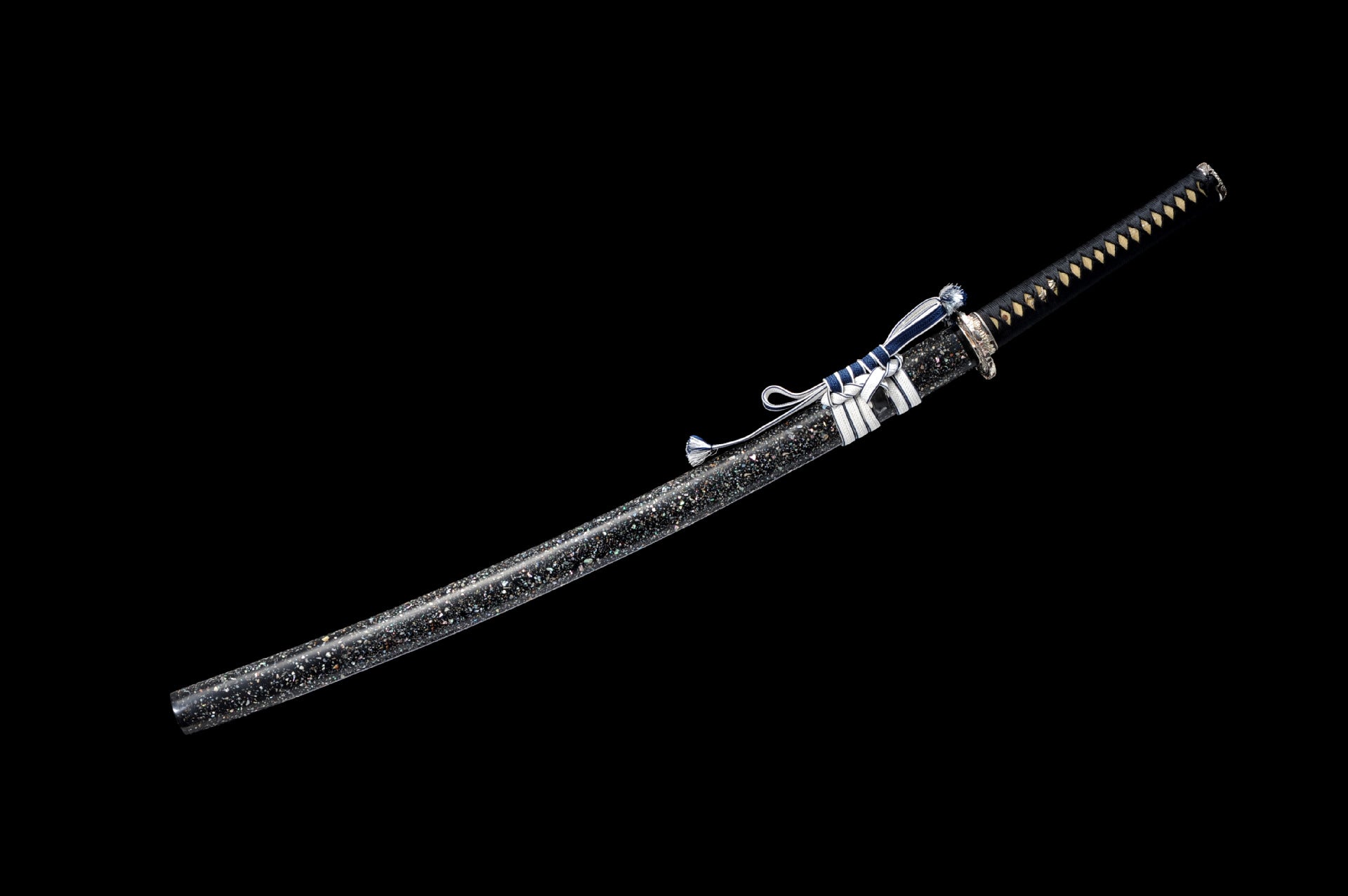Black sword mountings, black handle and shell-inlaid scabbard.