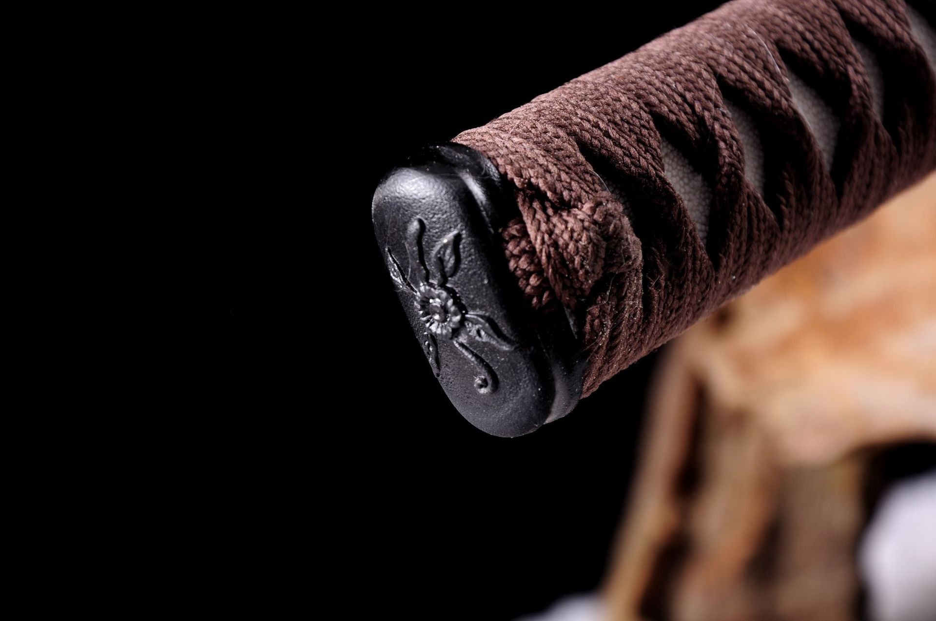Detailed view of the Kashin katana pommel.