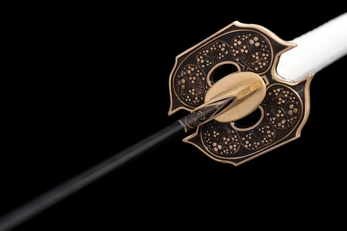 Detail view of the Devil May Cry Extended Yamato Katana, showing the long silver blade and white handle