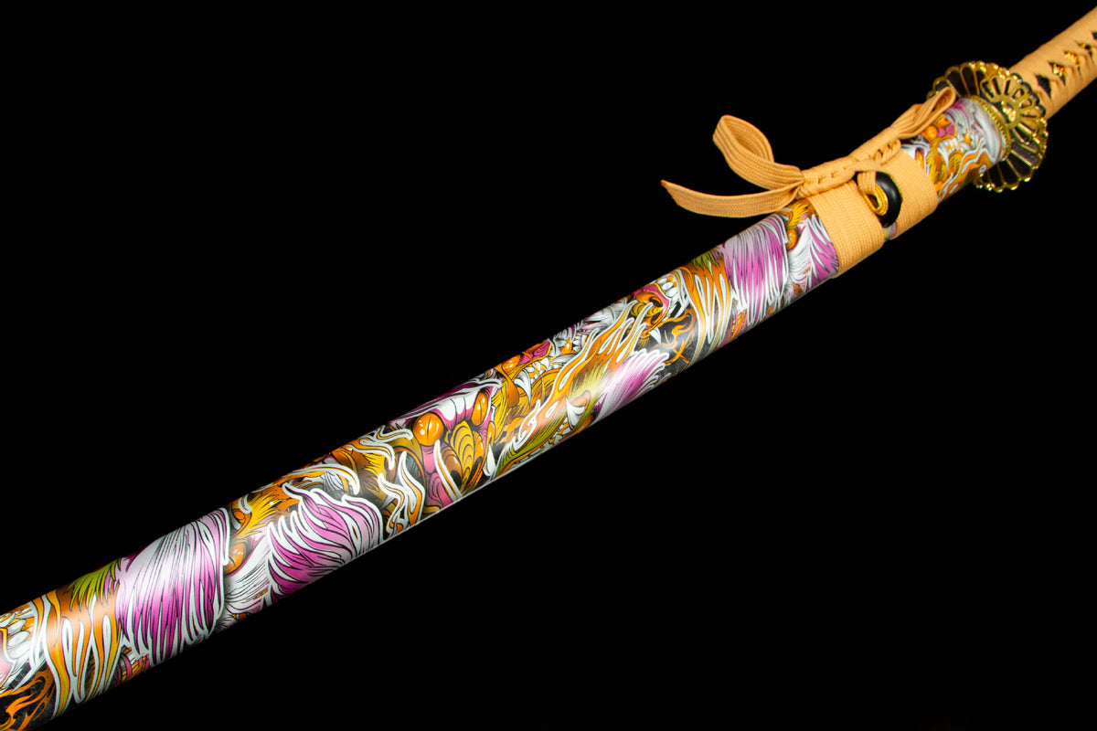 The Indigo Lightning Katana with the bright irregular blade line