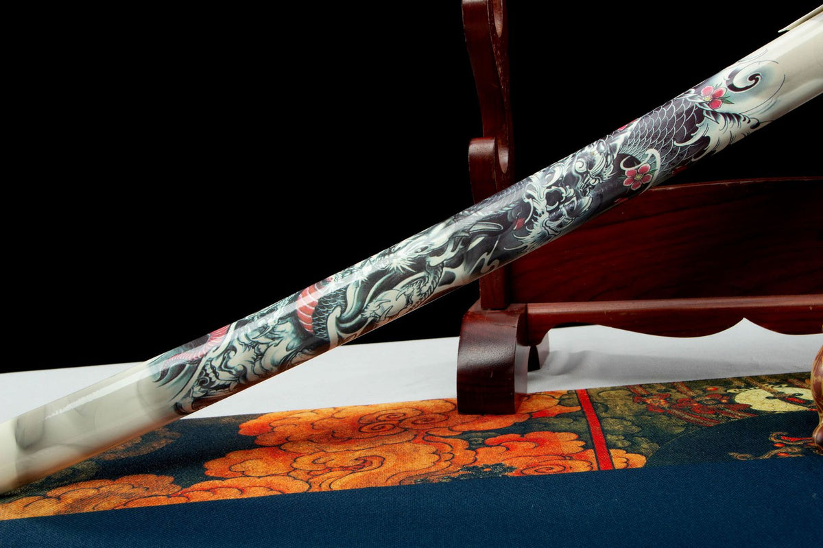 The Clouded Dragon Katana with the white mounting and sageo