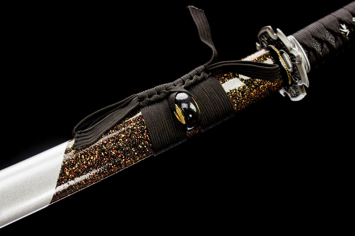 The Moonlit Dragon Katana, showing the black-and-white dragon artwork