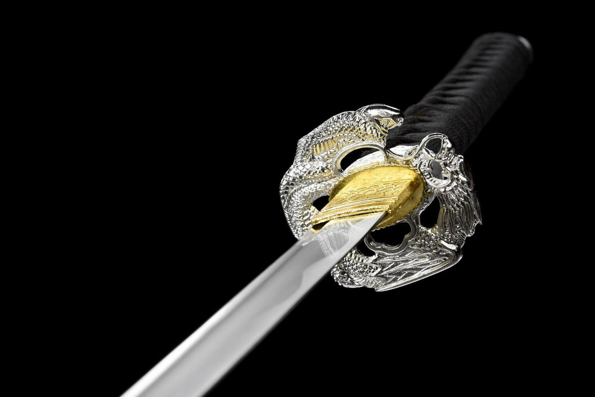 Double-dragon guard and gold-toned collar detail