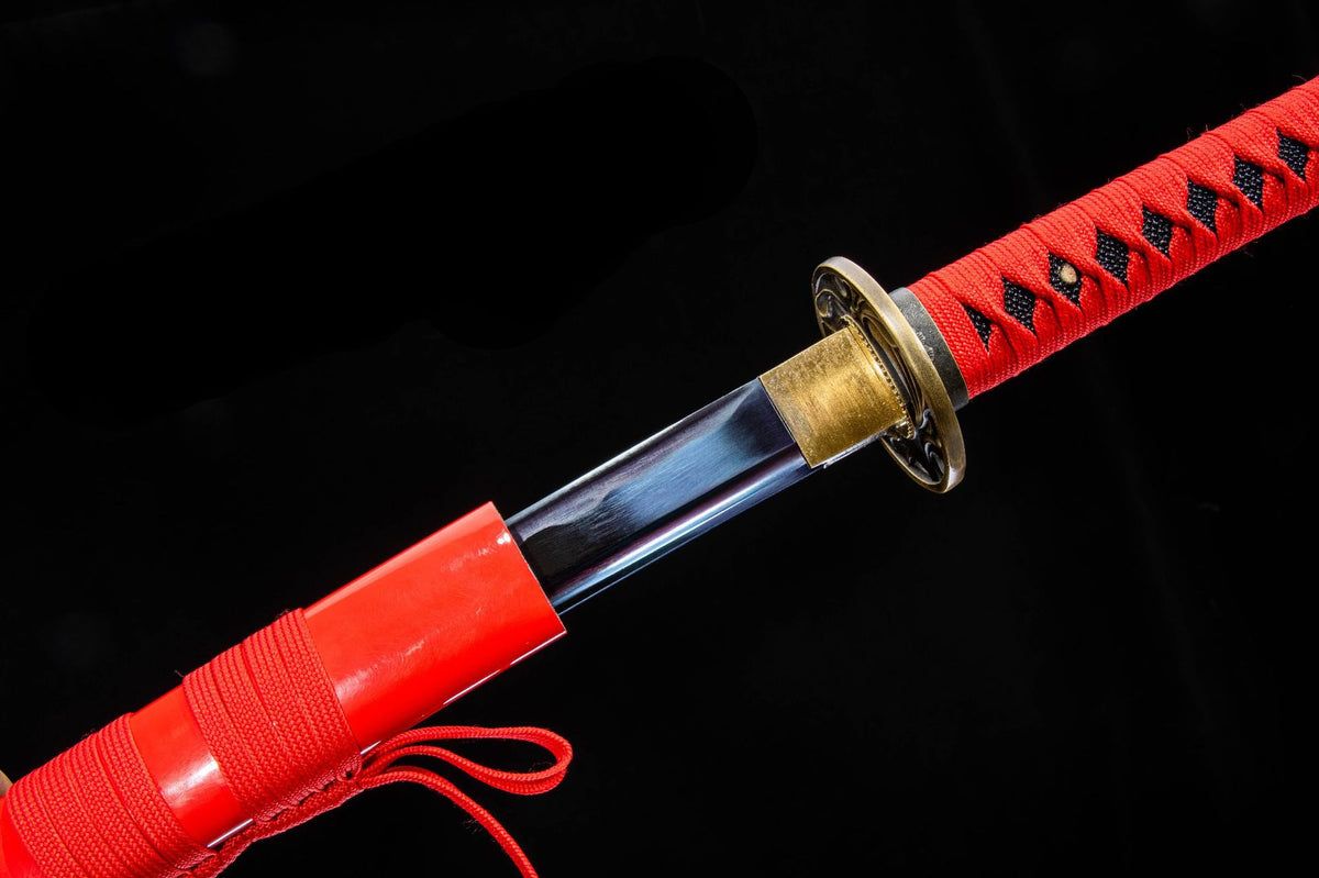 The Crimson Blossom Katana, showing the red floral saya
