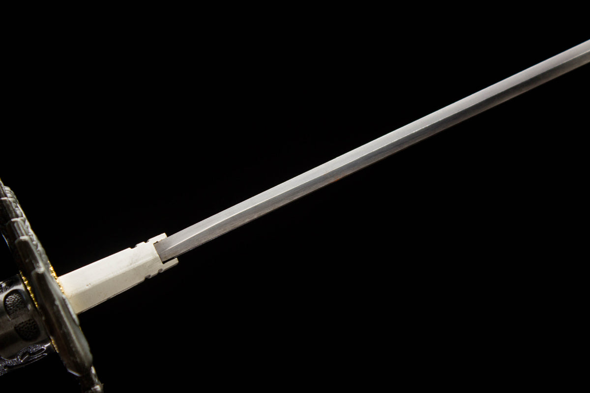 The Night Coil Katana with the gold serpentine design on the lacquer