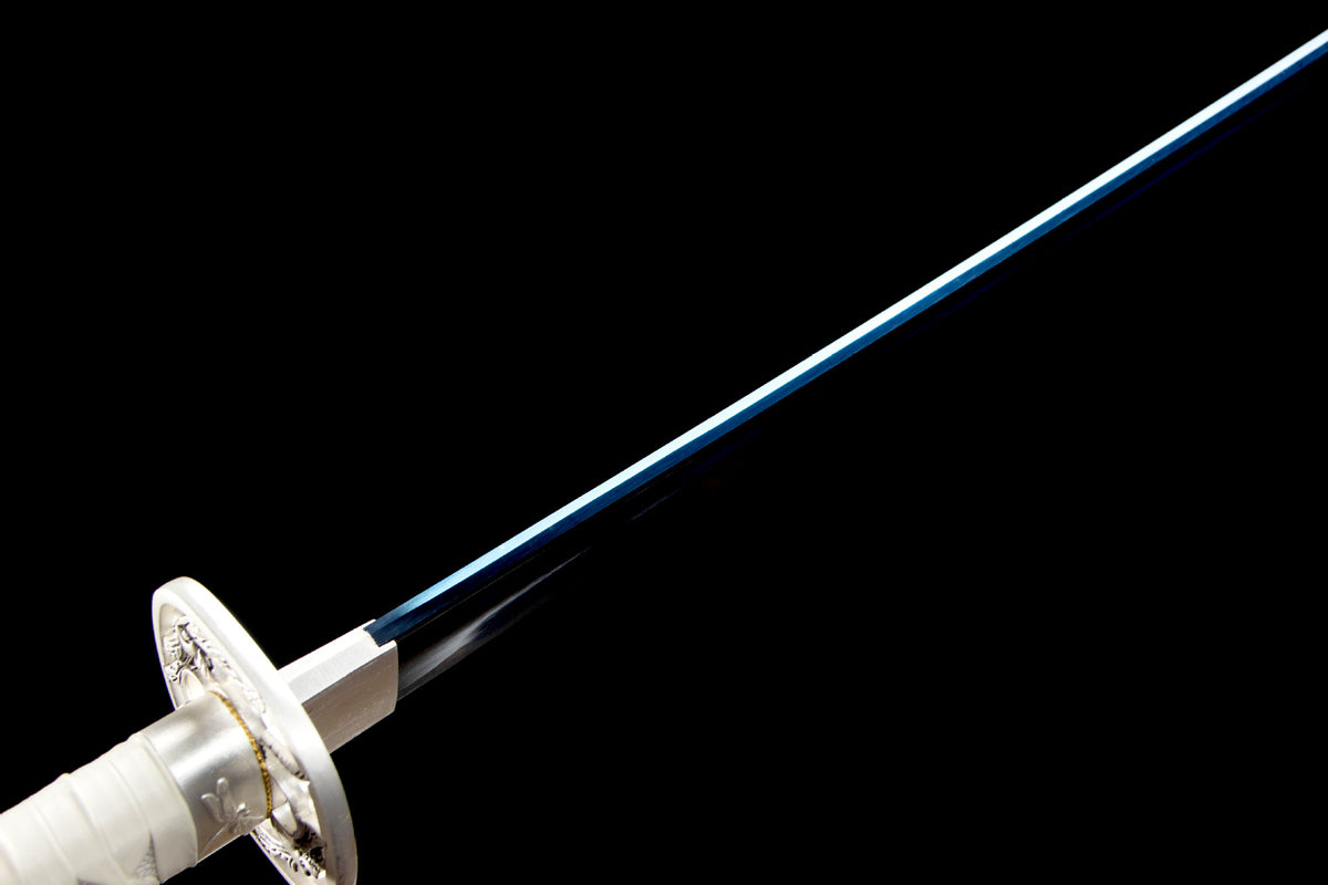 White Tide Katana displayed from the side with a white handle and matching saya