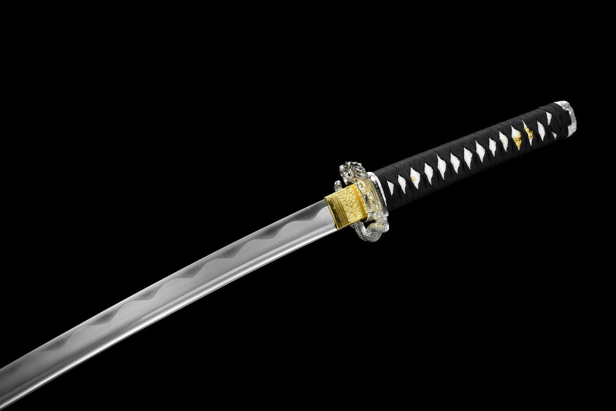 Polished blade and black-white cord-wrapped handle