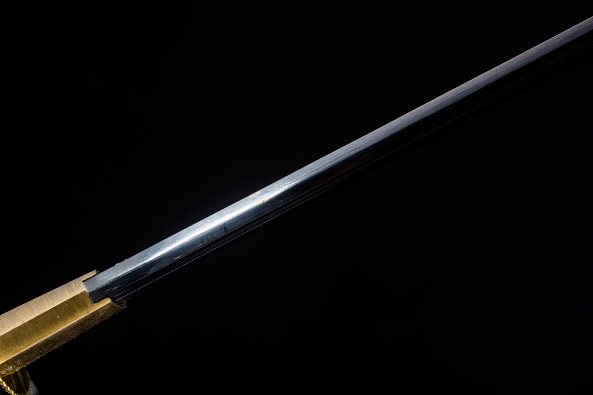 Detail view of the Cobalt Shadow Katana, showing the blue-black saya and cobalt handle wrap