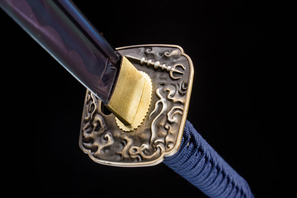 The Indigo Frost Katana with the blue and white mounting