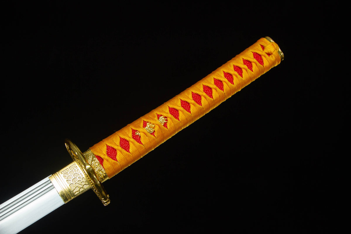 Detail view of the Twin Rivers Katana, showing the twin bo-hi in the blade