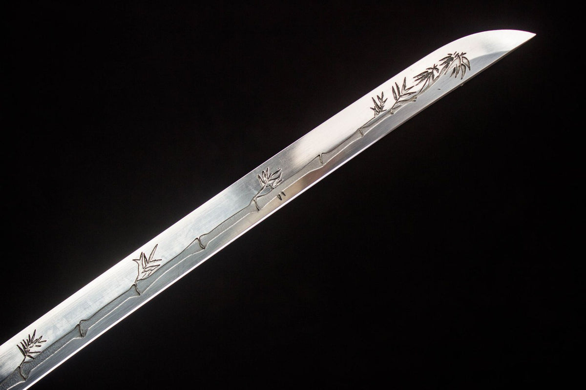 The Gilded Dragon Katana with the dark mounting and carved end fitting