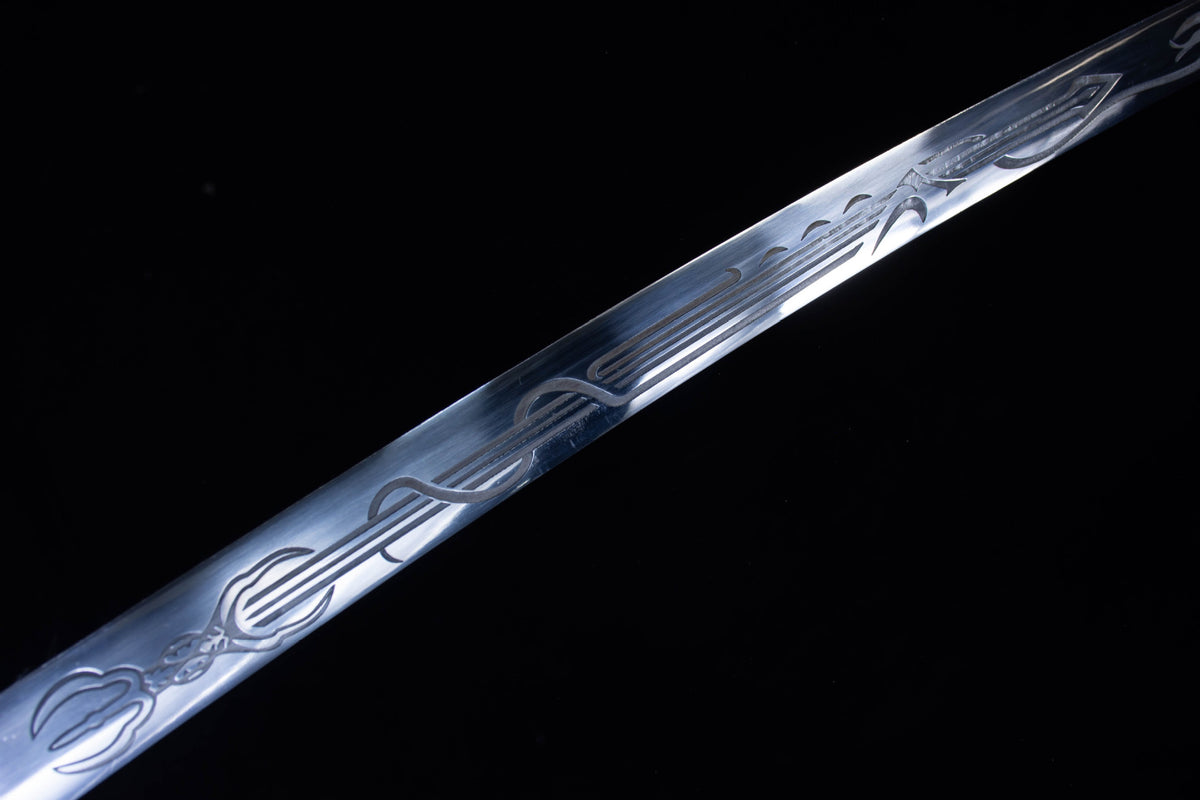 Silver Cloud Katana showing the dragon illustration and silver-toned mounting