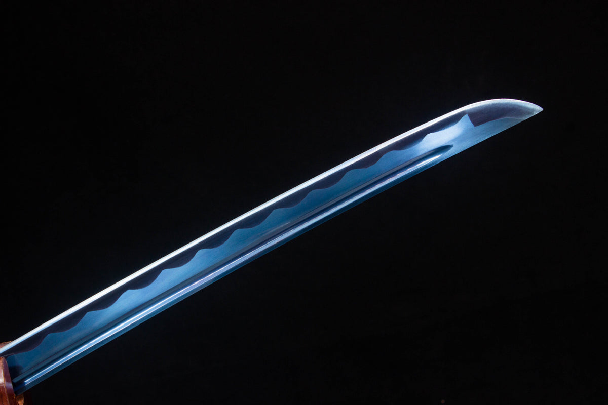 Detail view of the Indigo Frost Katana, showing the blue-toned blade and navy handle
