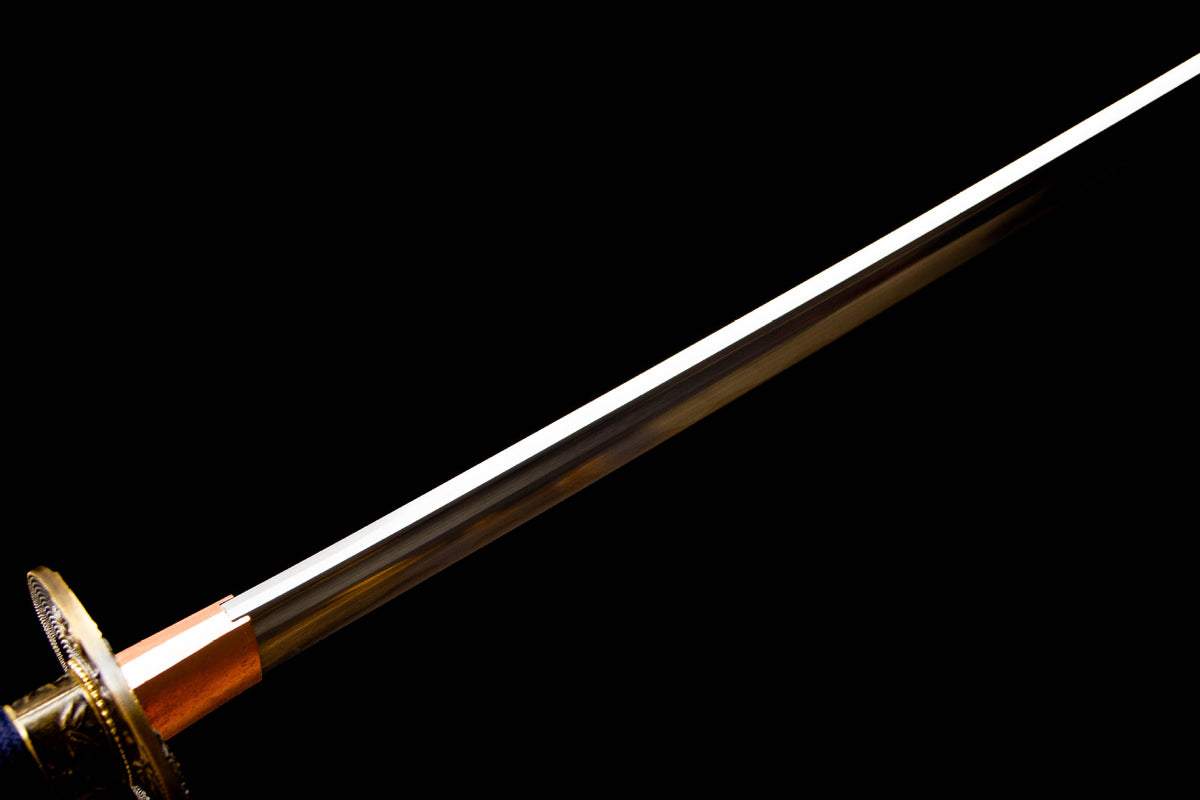 Midnight Studwork Katana showing the blue-and-gold patterned saya