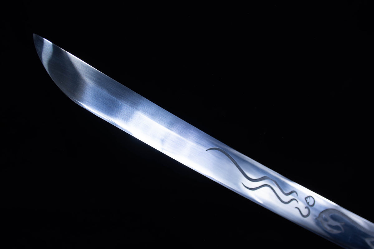 Silver Cloud Katana with the colorful dragon illustration visible along the pale saya