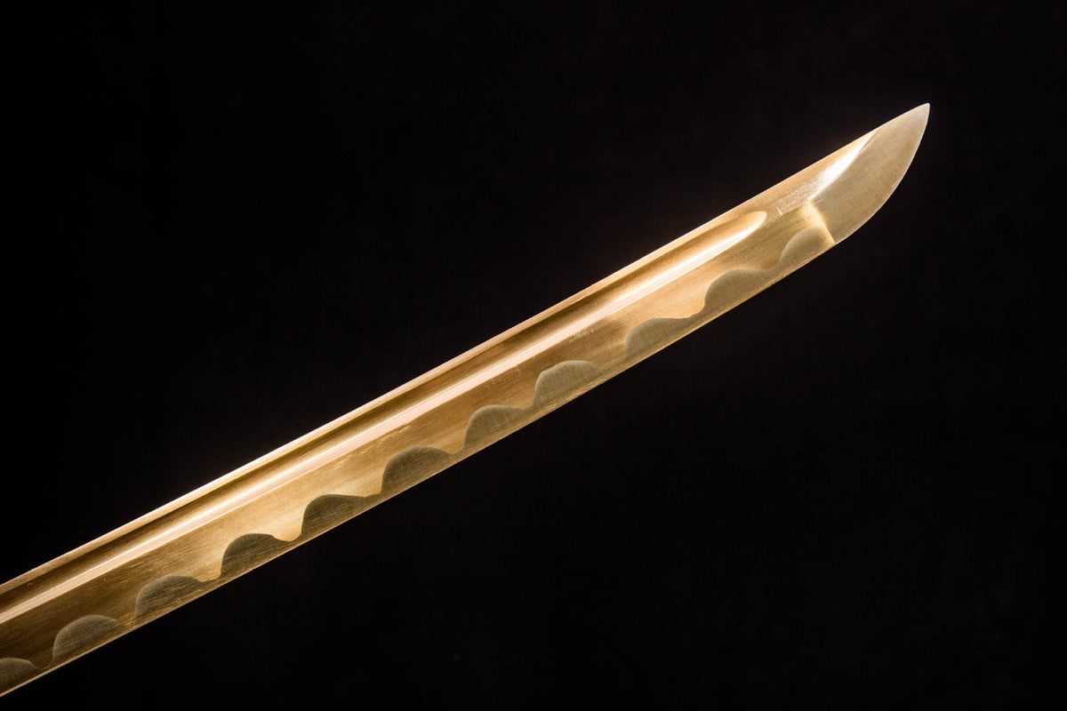 Close-up detail of the Sakura in Gold Katana, including the sakura decoration on the lacquer