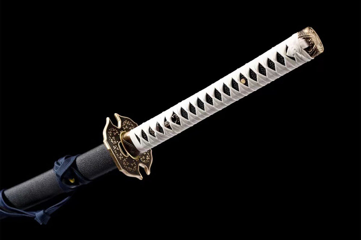 Detail view of the Devil May Cry Extended Yamato Katana, showing the long silver blade and white handle