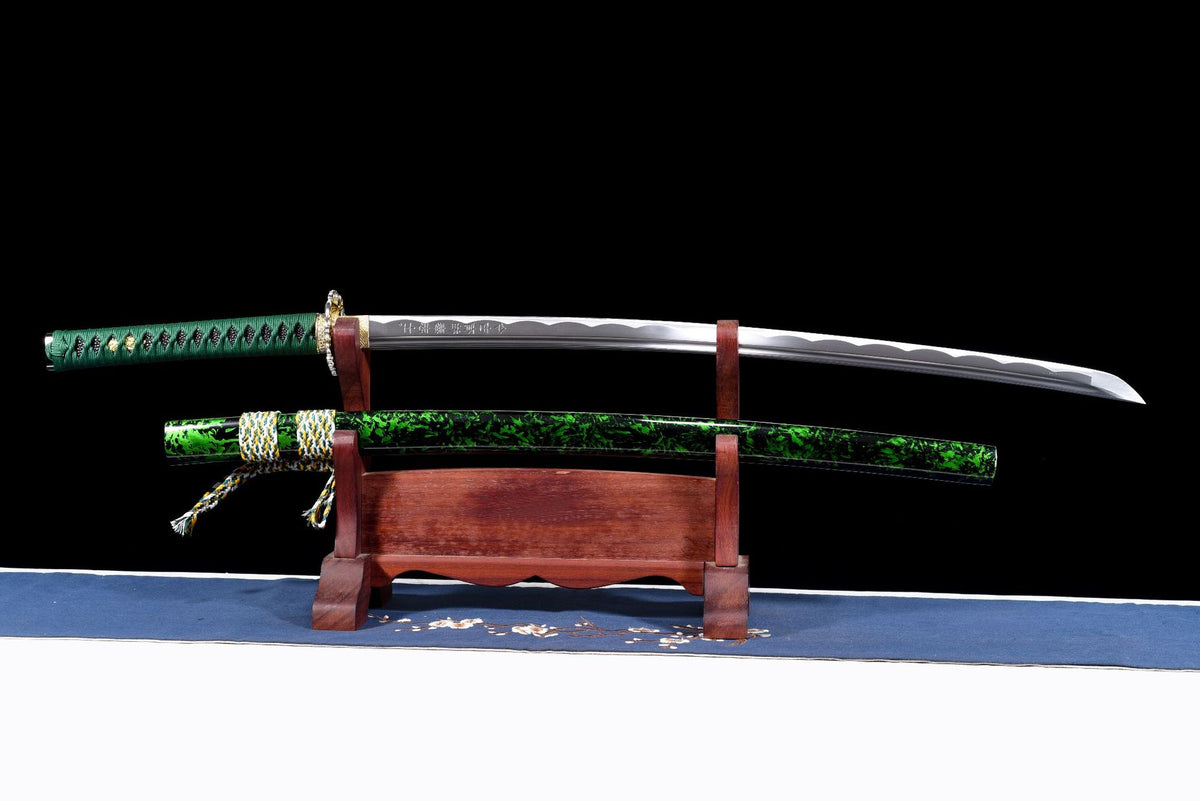 Emerald Summer Katana with drawn blade and patterned saya