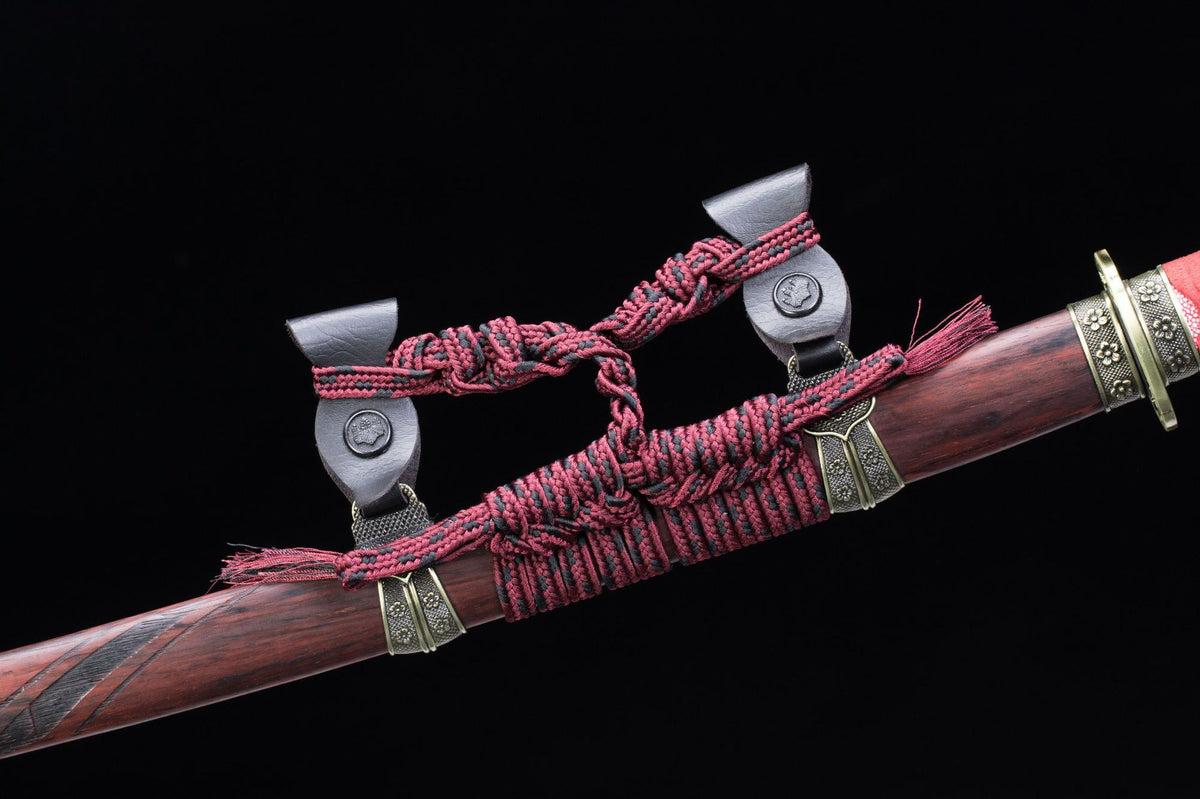 The Sekiro: Raijin Katana with the aged rosewood saya and sageo